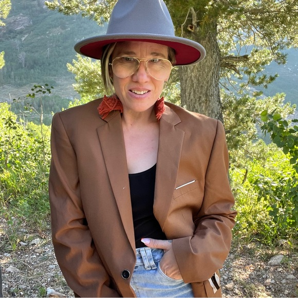 NWT Boxy Oversized Retro Linen Rayon Blend Blazer - Picture 7 of 11